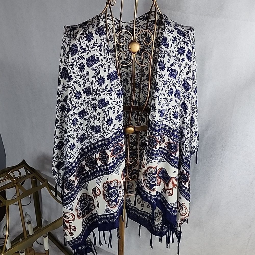 Fringed Elephant Kimono Wrap